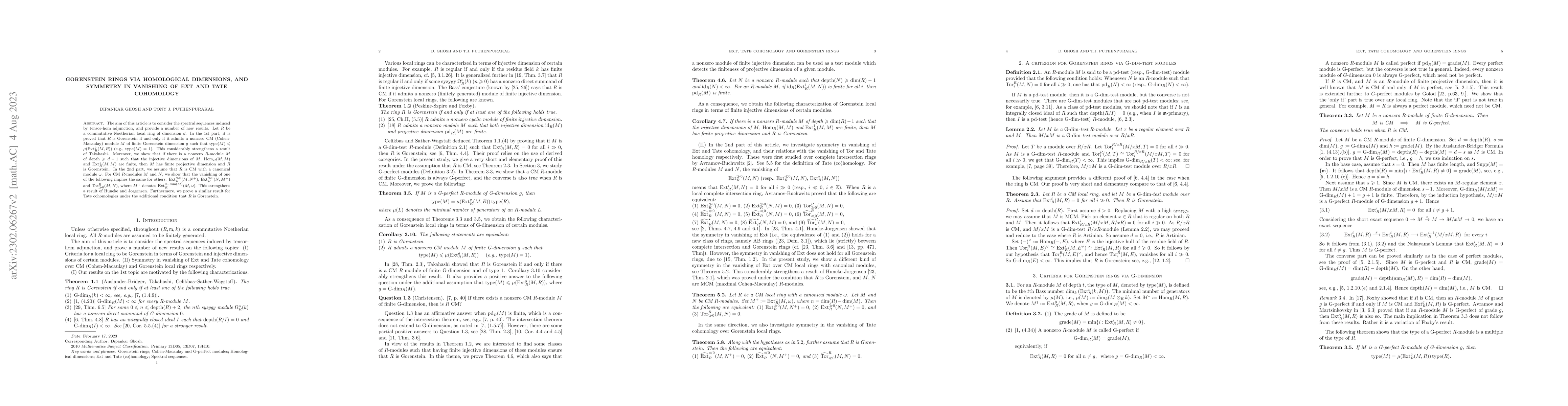 Thumbnail for Gorenstein rings via homological dimensions, and symmetry in vanishing
  of Ext and Tate cohomology