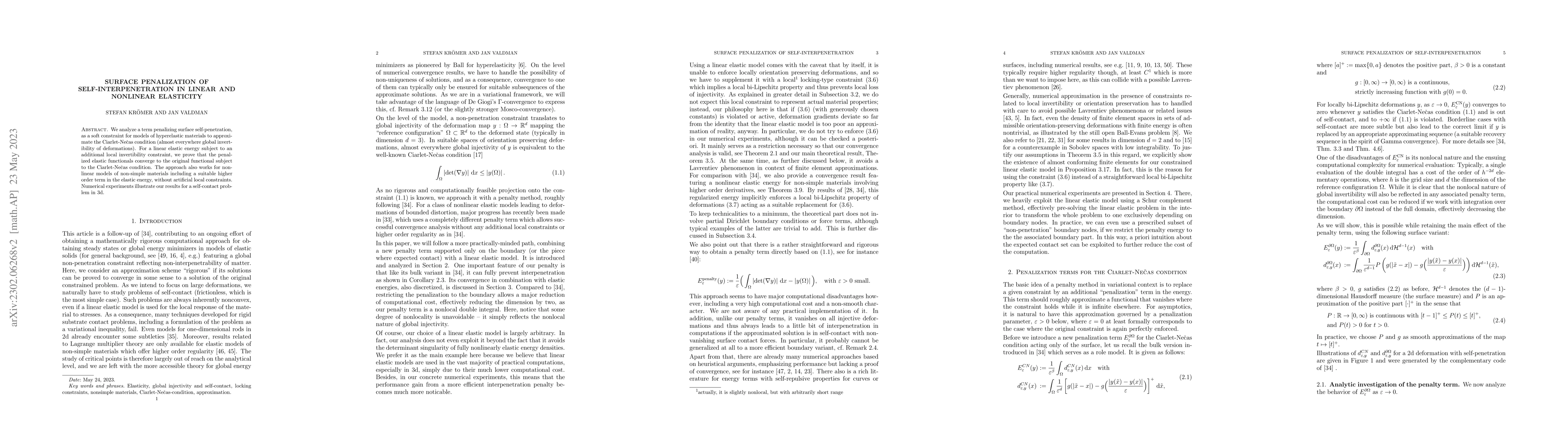 Thumbnail for Surface penalization of self-interpenetration in linear and nonlinear
  elasticity
