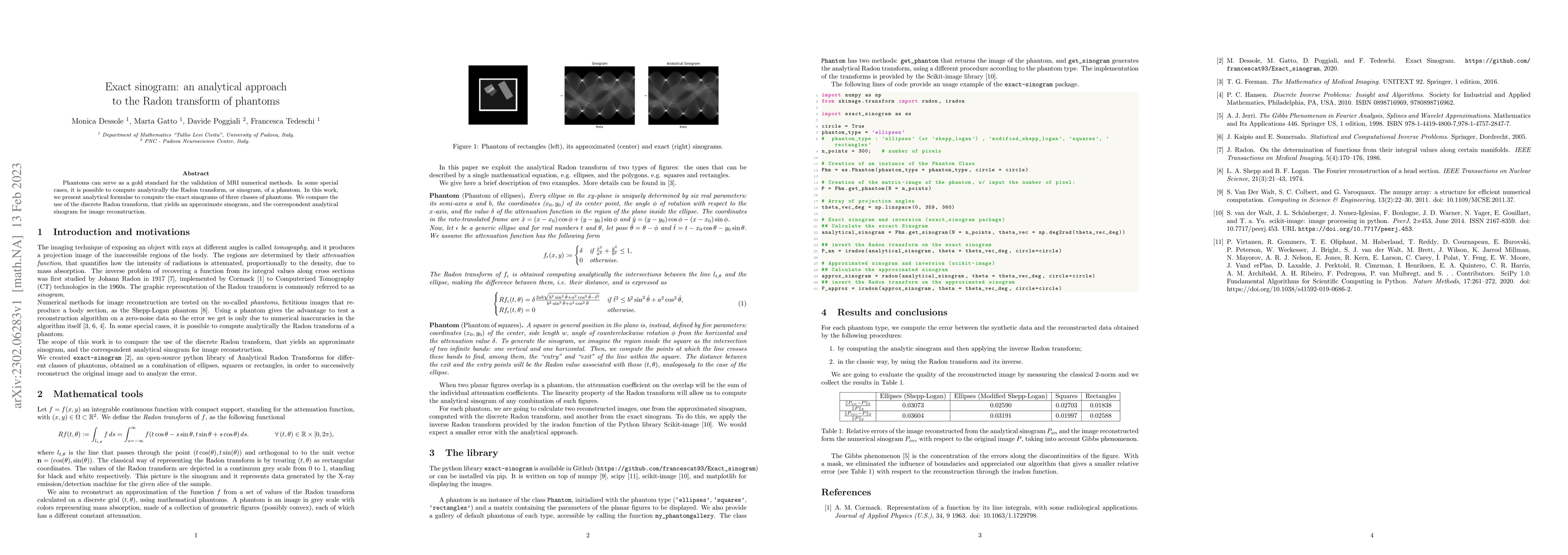 Thumbnail for Exact sinogram: an analytical approach to the Radon transform of
  phantoms