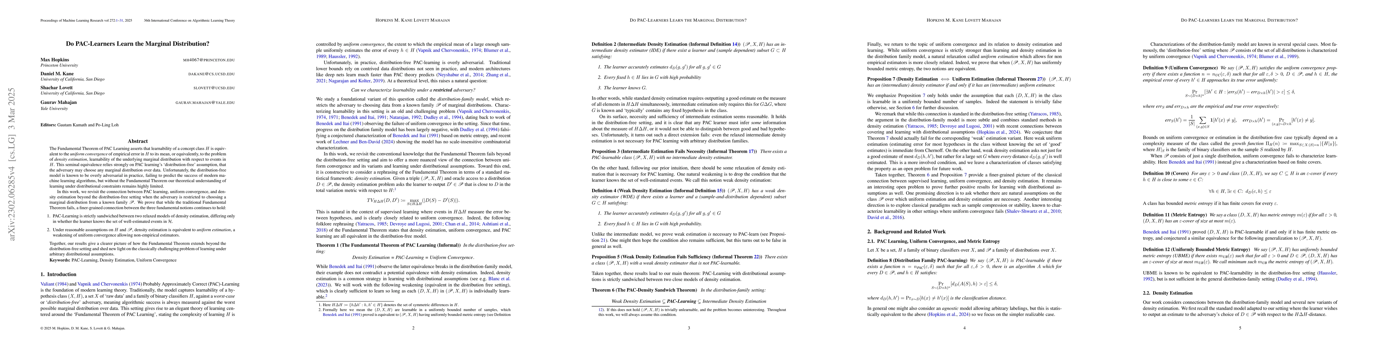 Thumbnail for Do PAC-Learners Learn the Marginal Distribution?
