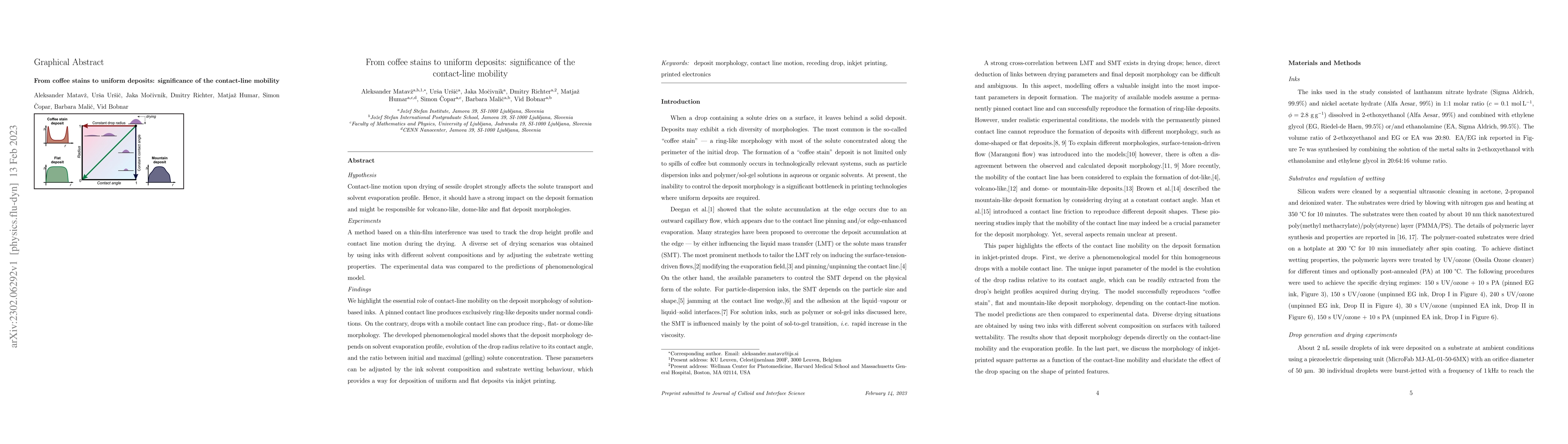 Thumbnail for From coffee stains to uniform deposits: significance of the contact-line
  mobility