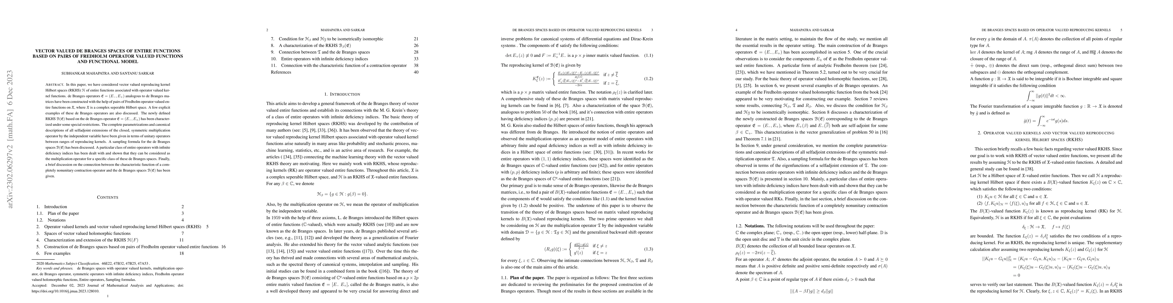 Thumbnail for Vector valued de Branges spaces of entire functions based on pairs of
  Fredholm operator valued functions and functional model