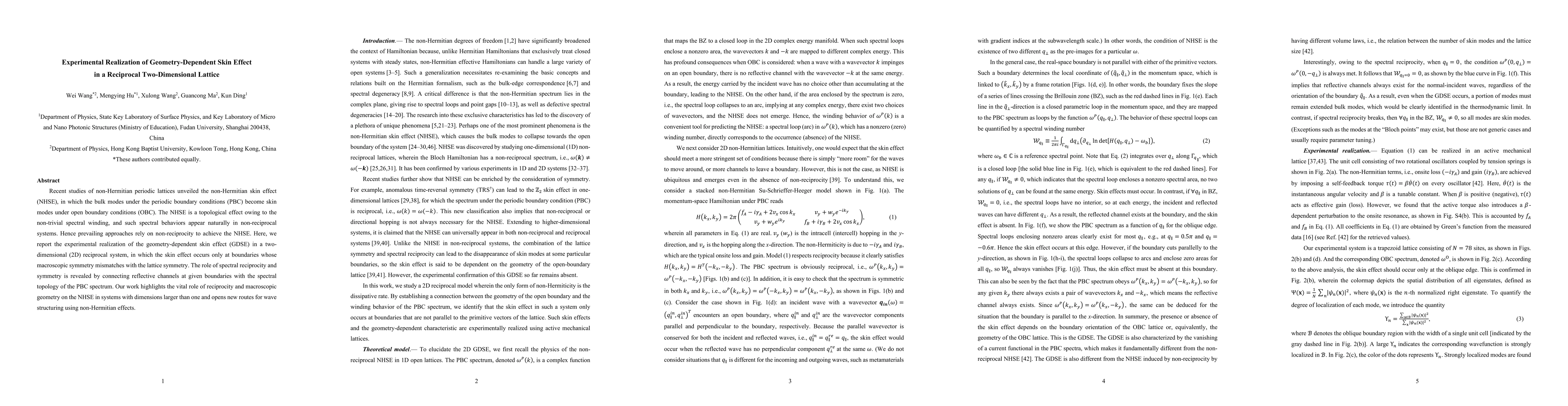 Thumbnail for Experimental Realization of Geometry-Dependent Skin Effect in a
  Reciprocal Two-Dimensional Lattice