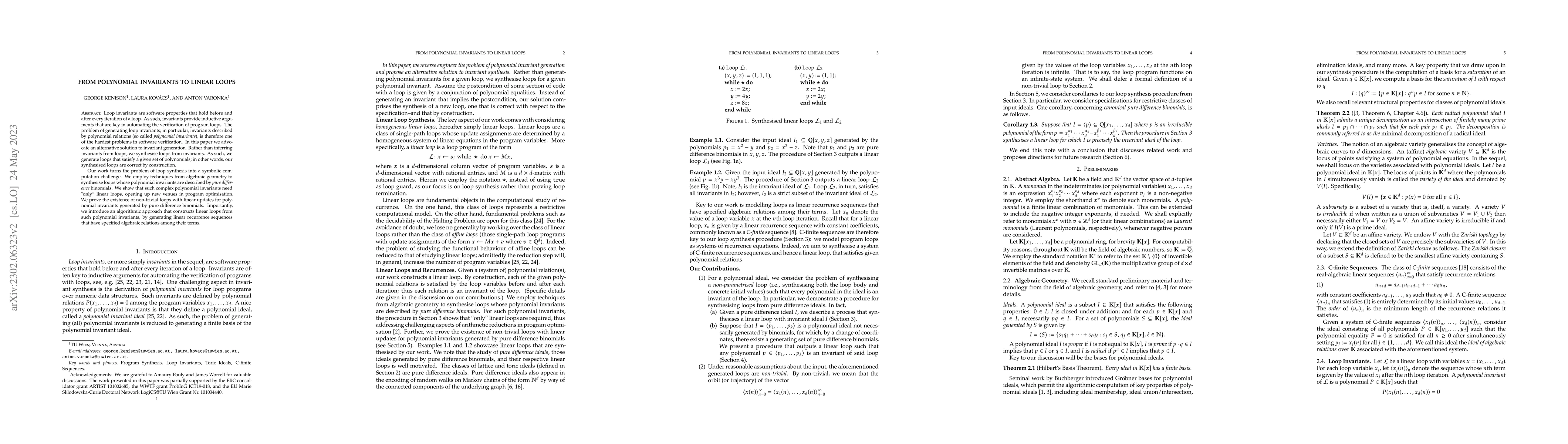 Thumbnail for From Polynomial Invariants to Linear Loops