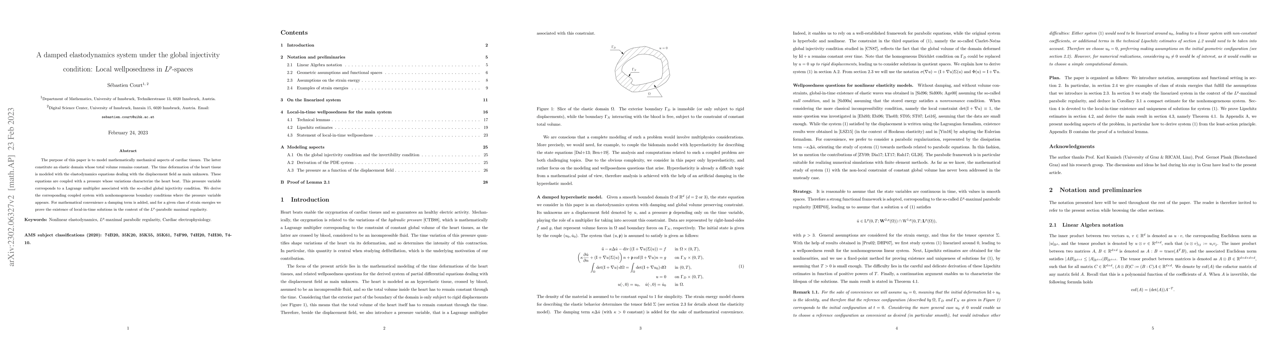 Thumbnail for A damped elastodynamics system under the global injectivity condition:
  Local wellposedness in $L^p$-spaces