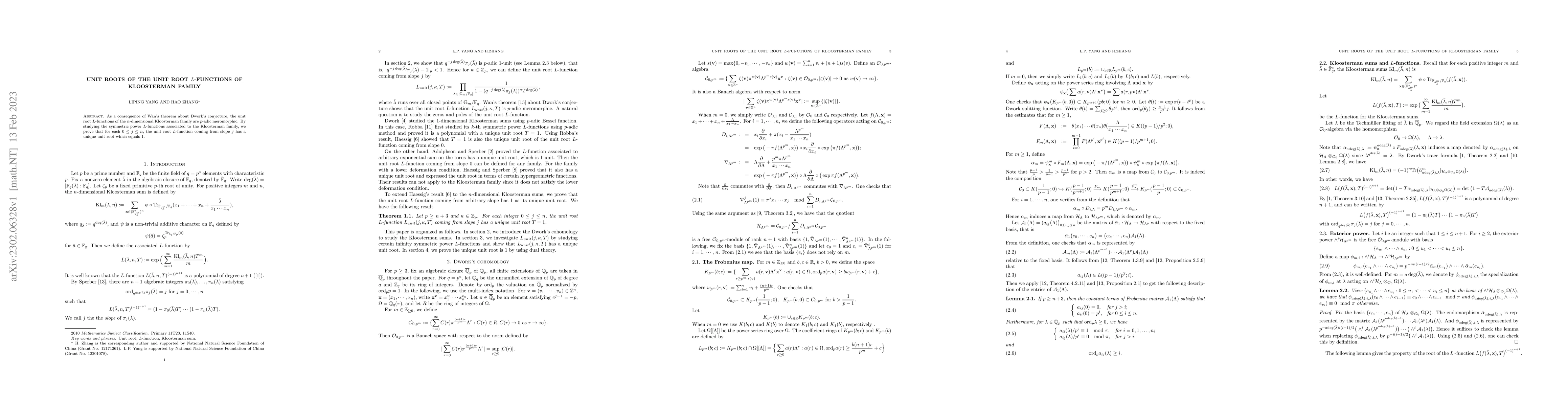 Thumbnail for Unit roots of the unit root $L$-functions of Kloosterman family