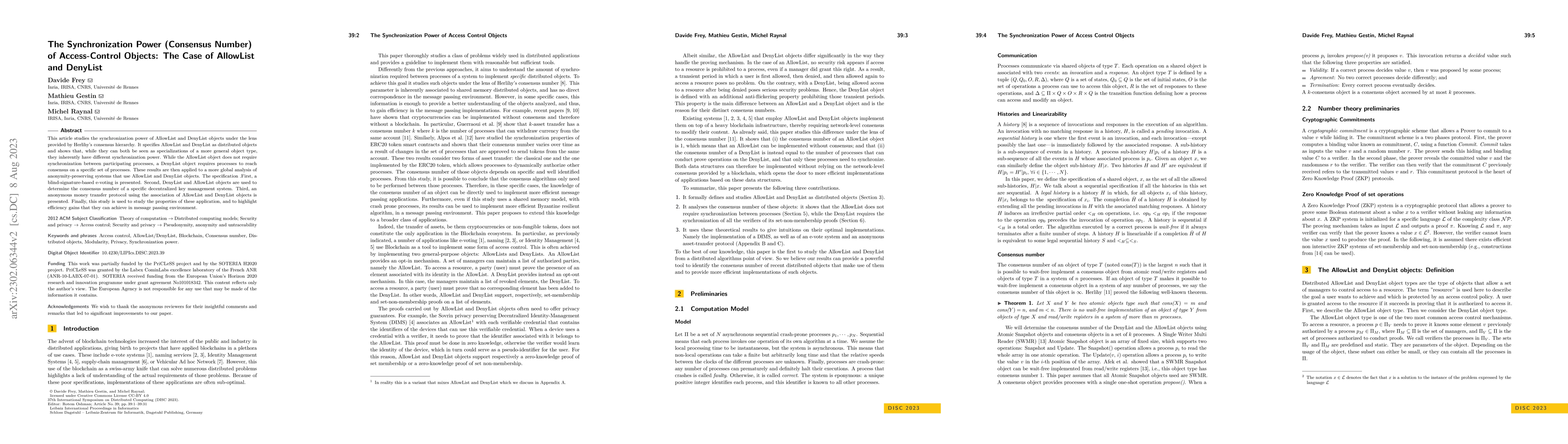 Thumbnail for The Synchronization Power (Consensus Number) of Access-Control Objects:
  The Case of AllowList and DenyList