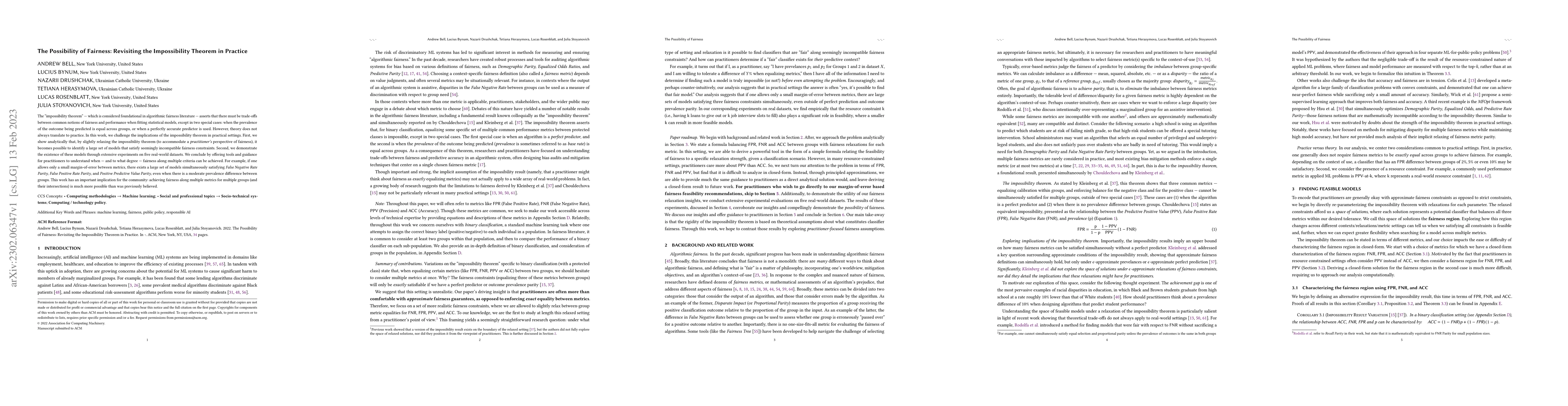 Thumbnail for The Possibility of Fairness: Revisiting the Impossibility Theorem in
  Practice