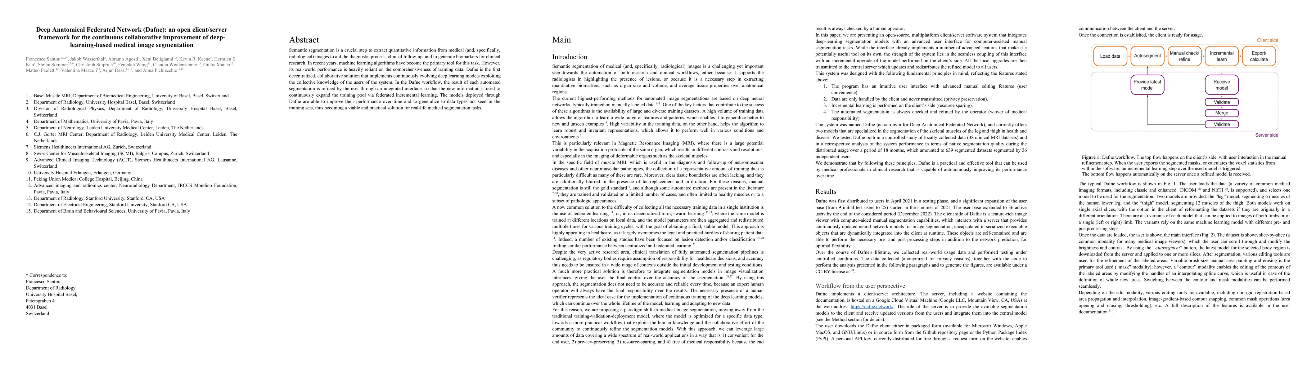 Thumbnail for Deep Anatomical Federated Network (Dafne): an open client/server
  framework for the continuous collaborative improvement of deep-learning-based
  medical image segmentation