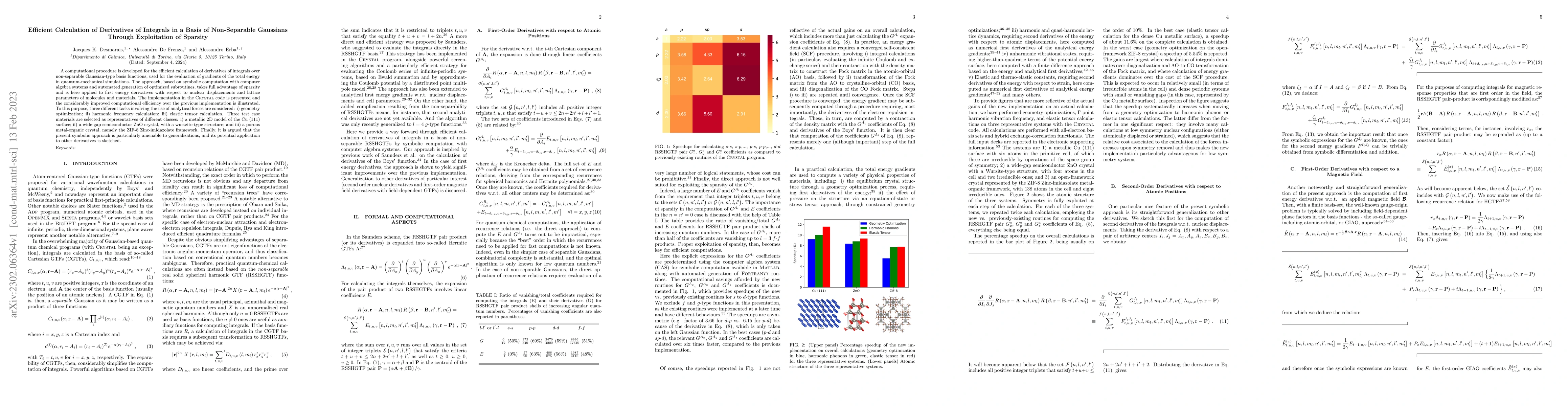 Thumbnail for Efficient Calculation of Derivatives of Integrals in a Basis of
  Non-Separable Gaussians Through Exploitation of Sparsity