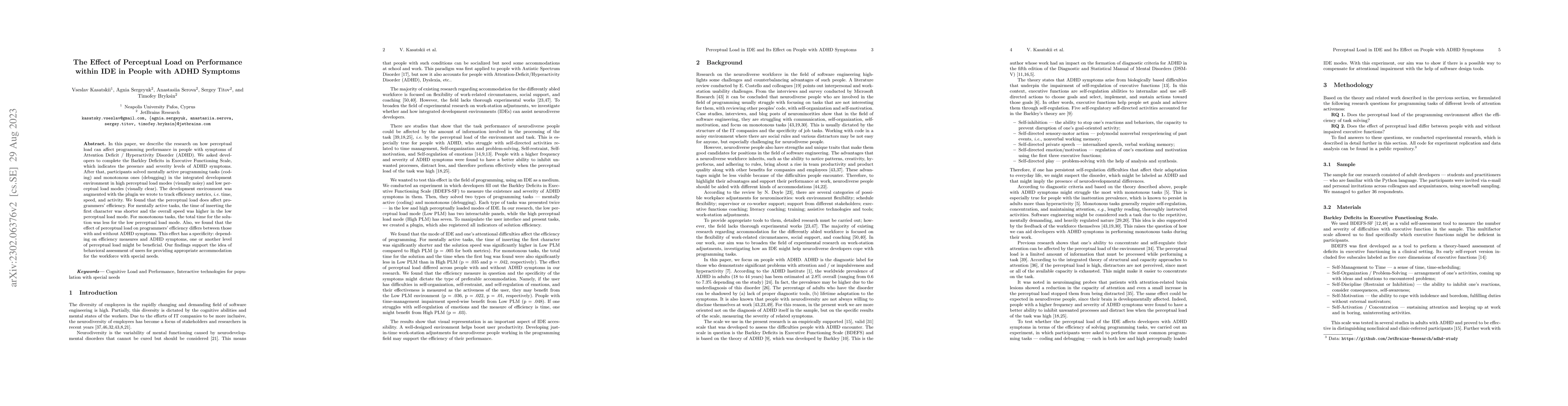 Thumbnail for The Effect of Perceptual Load on Performance within IDE in People with
  ADHD Symptoms