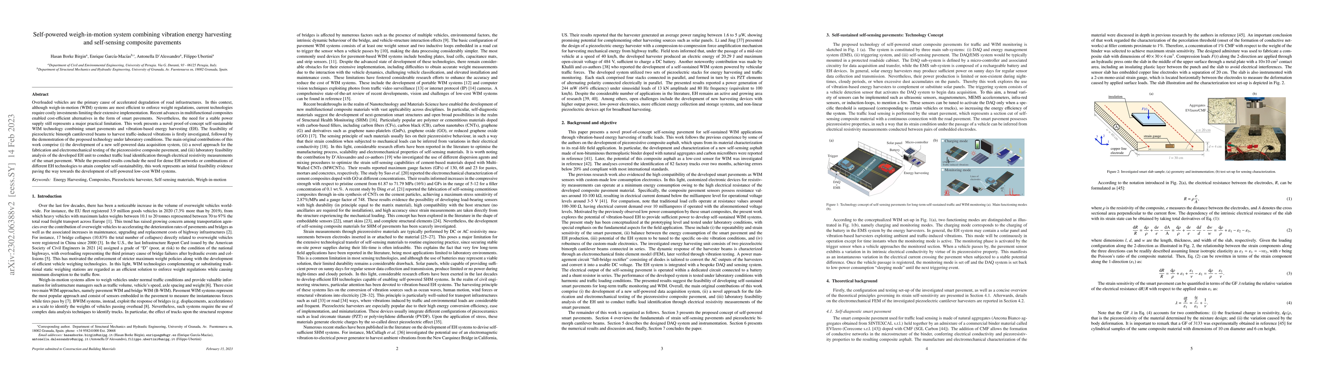 Thumbnail for Self-powered weigh-in-motion system combining vibration energy
  harvesting and self-sensing composite pavements