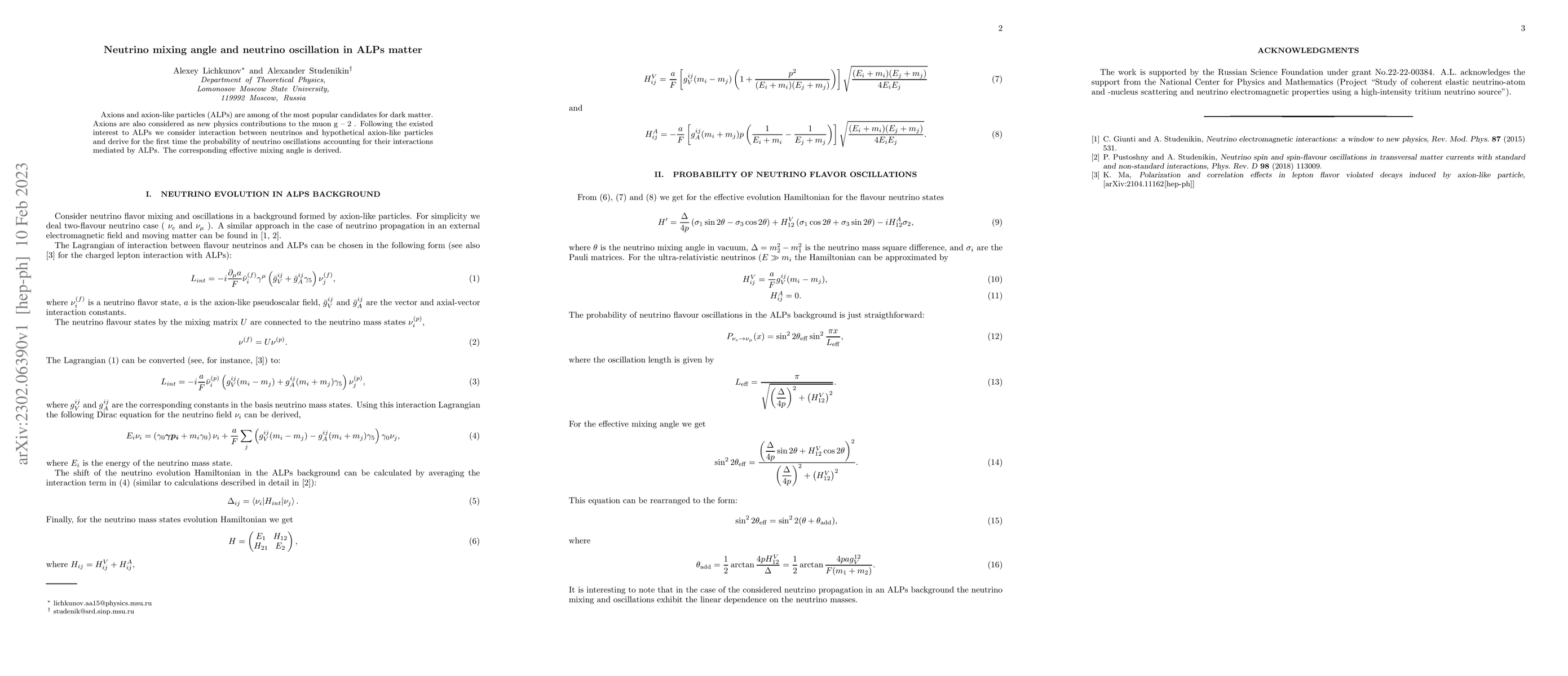 Thumbnail for Neutrino mixing angle and neutrino oscillation in ALPs matter