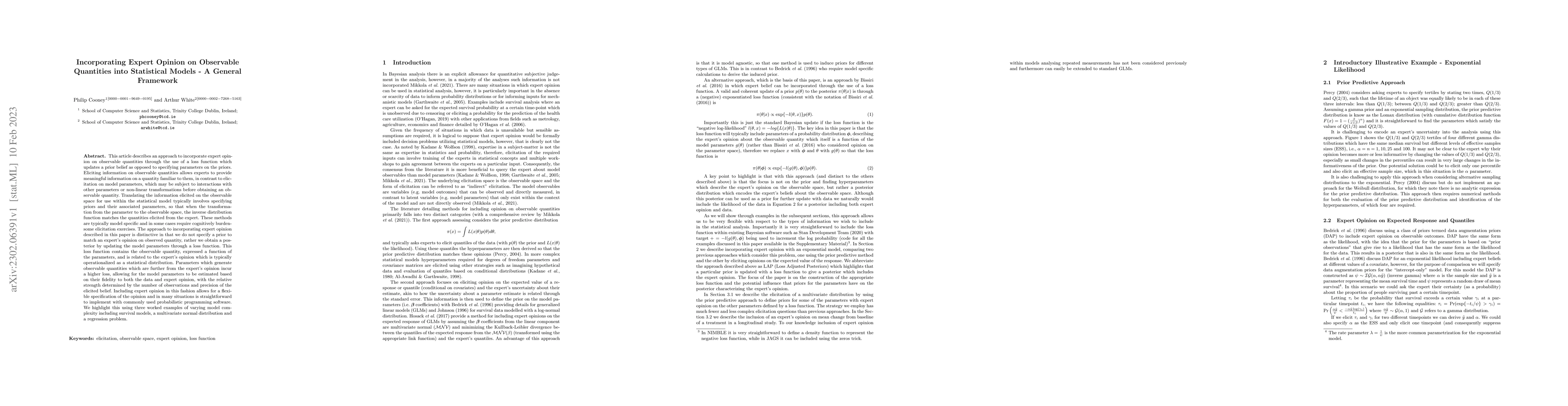 Thumbnail for Incorporating Expert Opinion on Observable Quantities into Statistical
  Models -- A General Framework