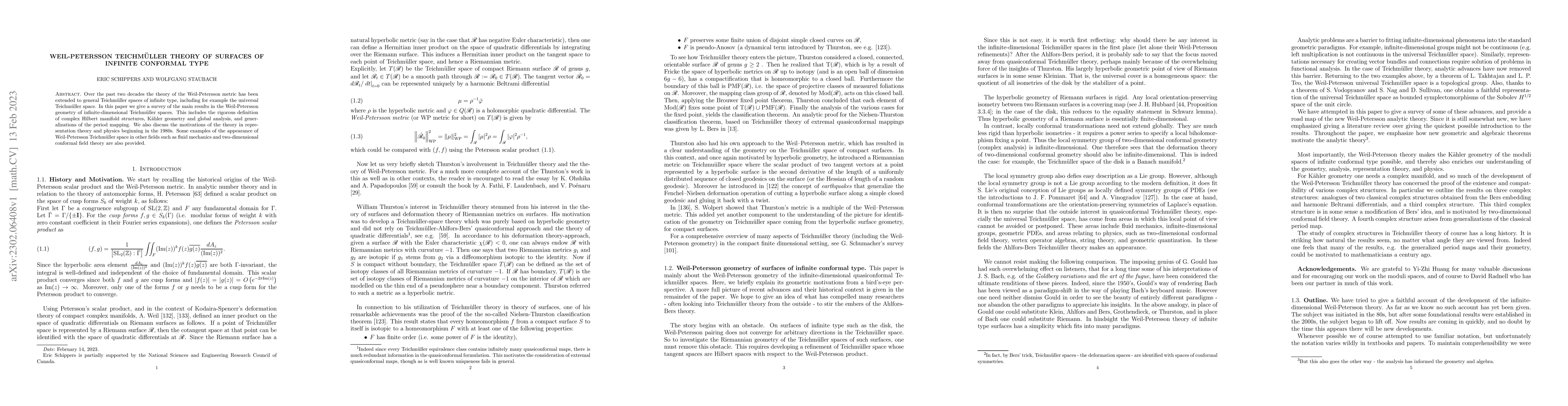 Thumbnail for Weil-Petersson Teichm\"uller theory of surfaces of infinite conformal
  type