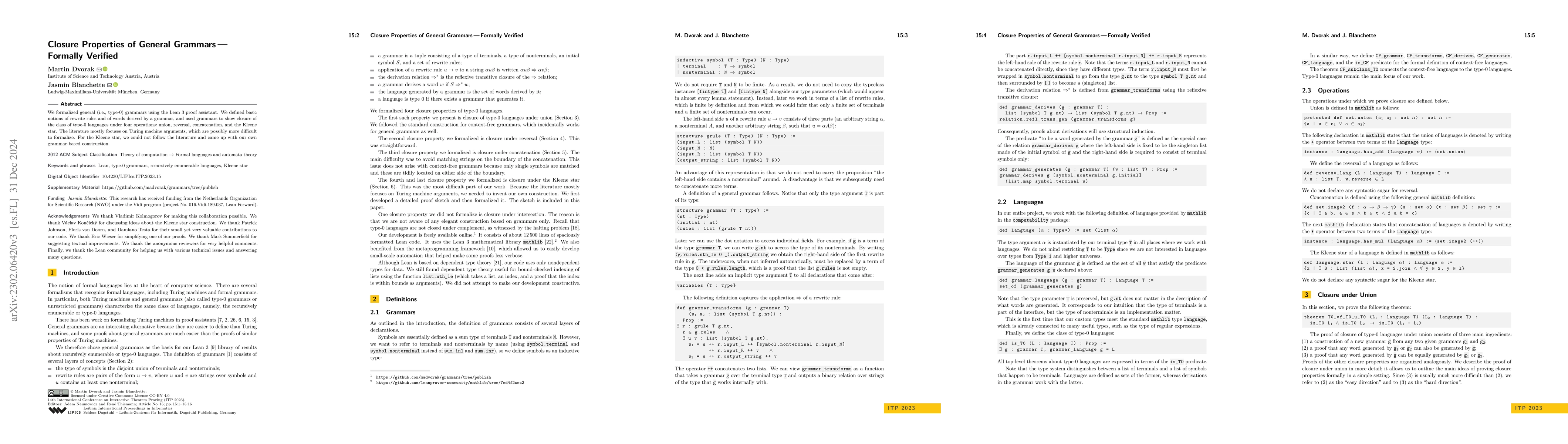 Thumbnail for Closure Properties of General Grammars -- Formally Verified