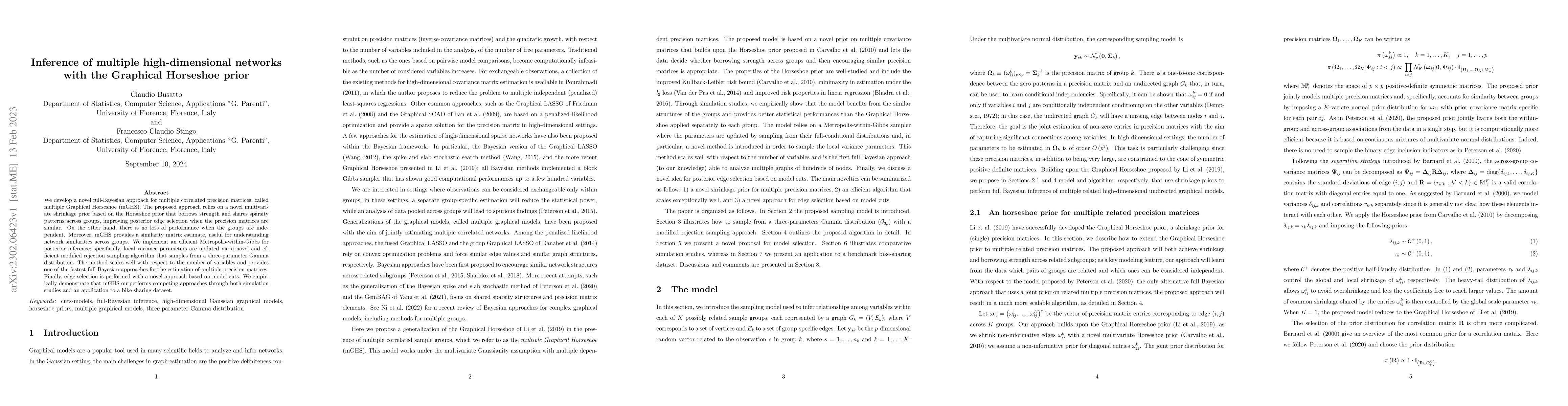Thumbnail for Inference of multiple high-dimensional networks with the Graphical
  Horseshoe prior