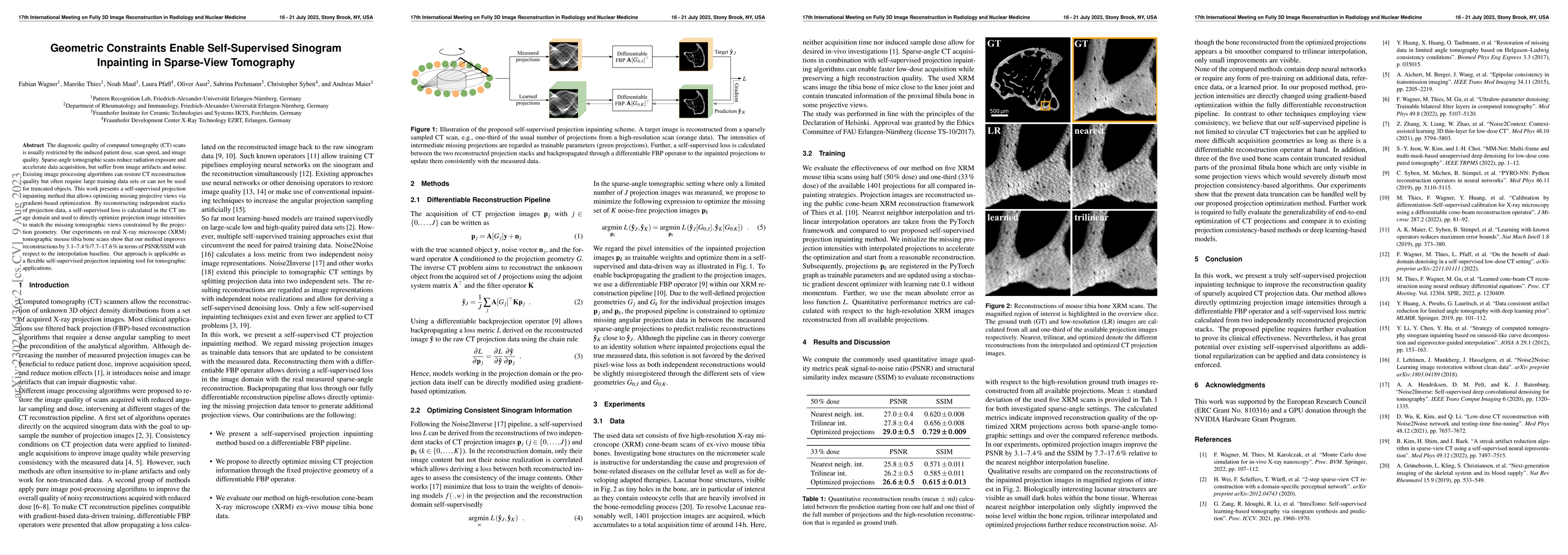 Thumbnail for Geometric Constraints Enable Self-Supervised Sinogram Inpainting in
  Sparse-View Tomography