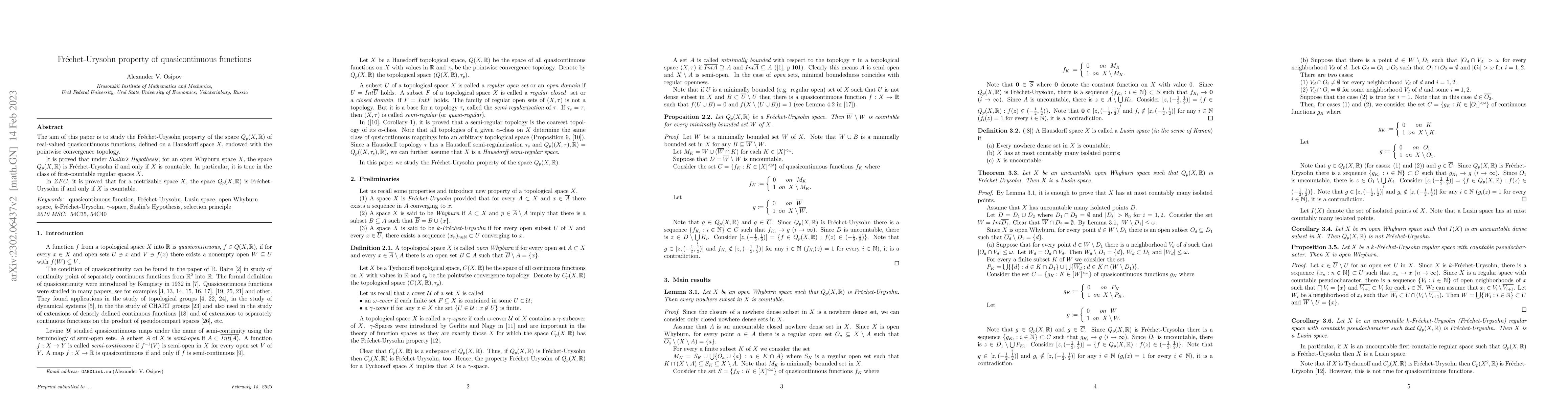 Thumbnail for Frechet-Urysohn property of quasicontinuous functions