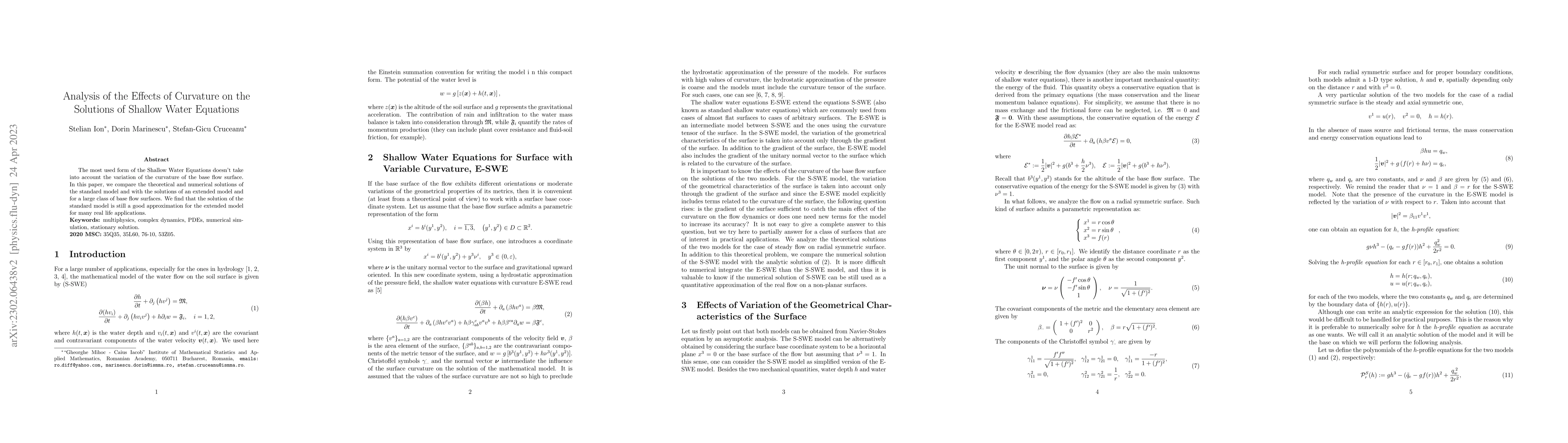 Thumbnail for Analysis of the Effects of Curvature on the Solutions of Shallow Water
  Equations
