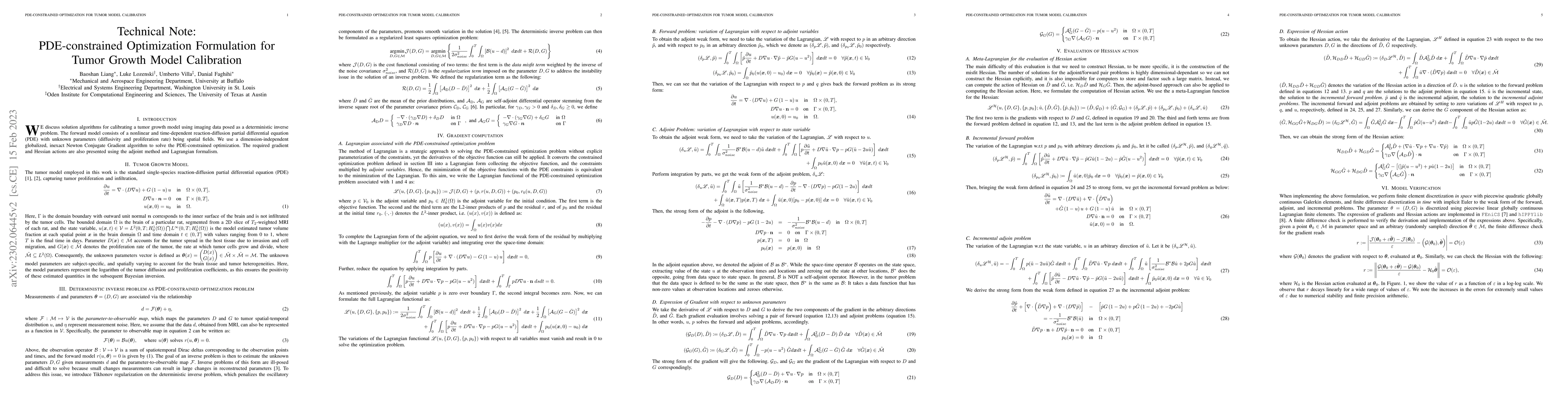 Thumbnail for Technical Note: PDE-constrained Optimization Formulation for Tumor
  Growth Model Calibration