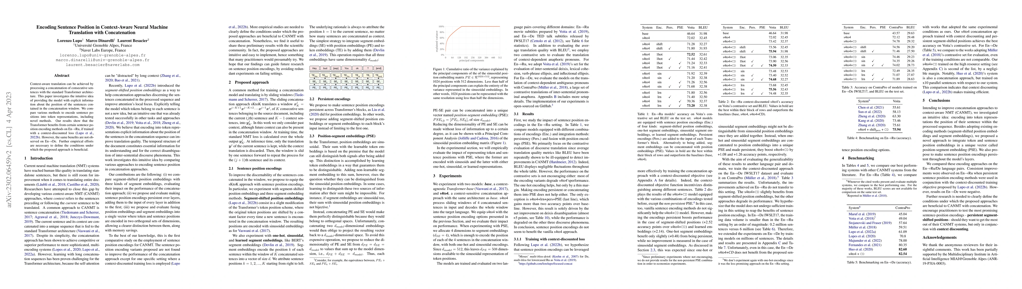 Thumbnail for Encoding Sentence Position in Context-Aware Neural Machine Translation
  with Concatenation