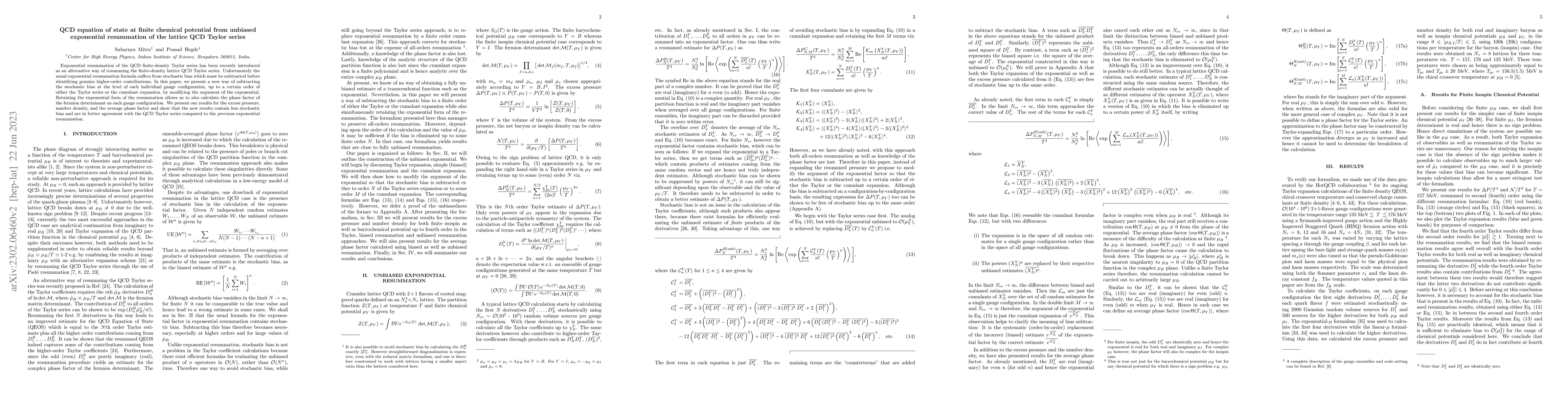 Thumbnail for QCD equation of state at finite chemical potential from unbiased
  exponential resummation of the lattice QCD Taylor series