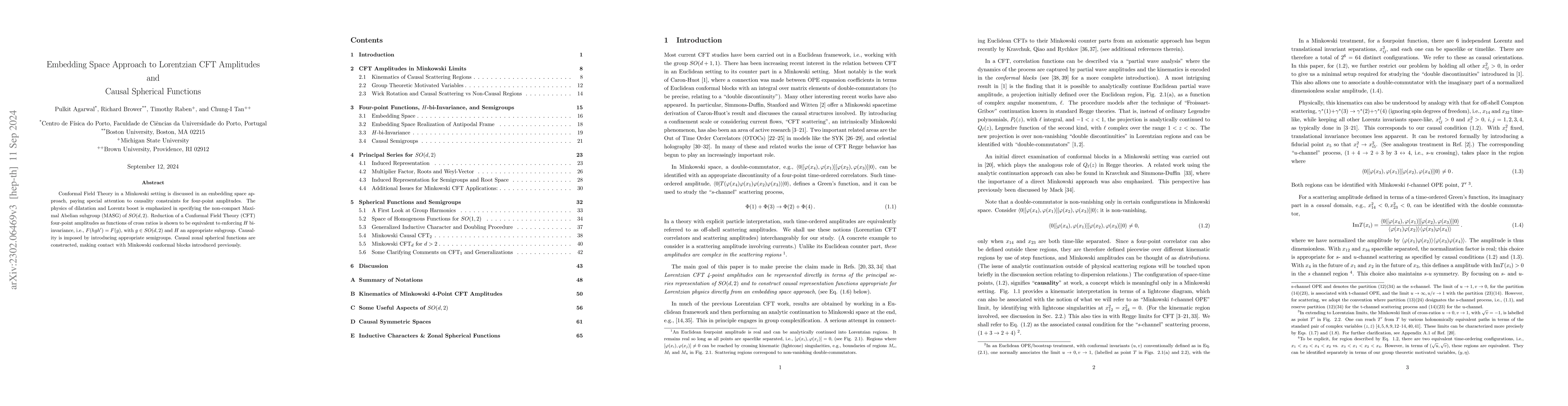 Thumbnail for Embedding Space Approach to Lorentzian CFT Amplitudes and Causal
  Spherical Functions