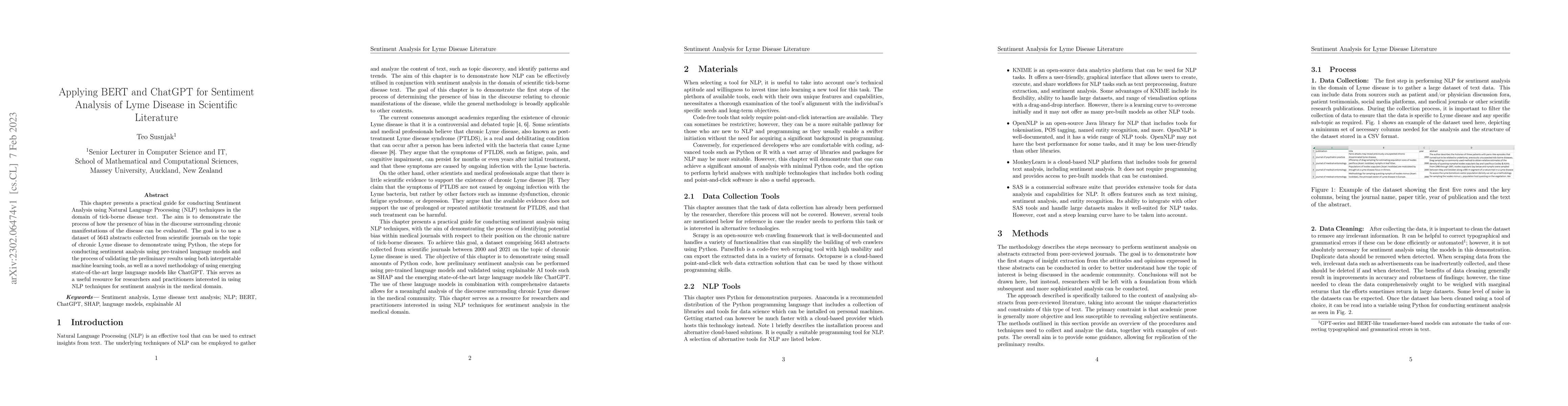 Thumbnail for Applying BERT and ChatGPT for Sentiment Analysis of Lyme Disease in
  Scientific Literature
