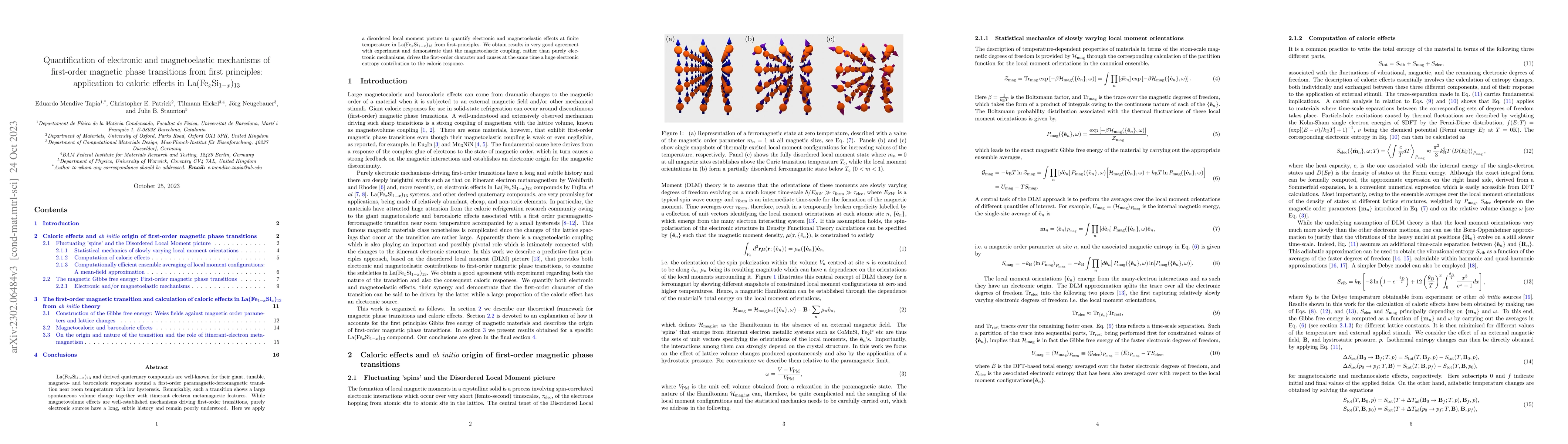 Thumbnail for Quantification of electronic and magnetoelastic mechanisms of
  first-order magnetic phase transitions from first principles: application to
  caloric effects in La(Fe$_x$Si$_{1-x}$)$_{13}$