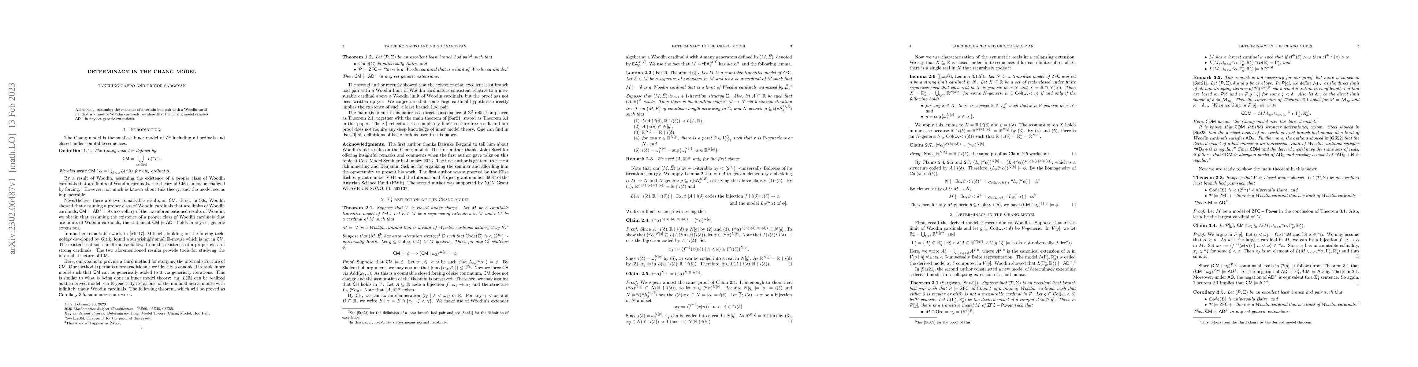 Thumbnail for Determinacy in the Chang model