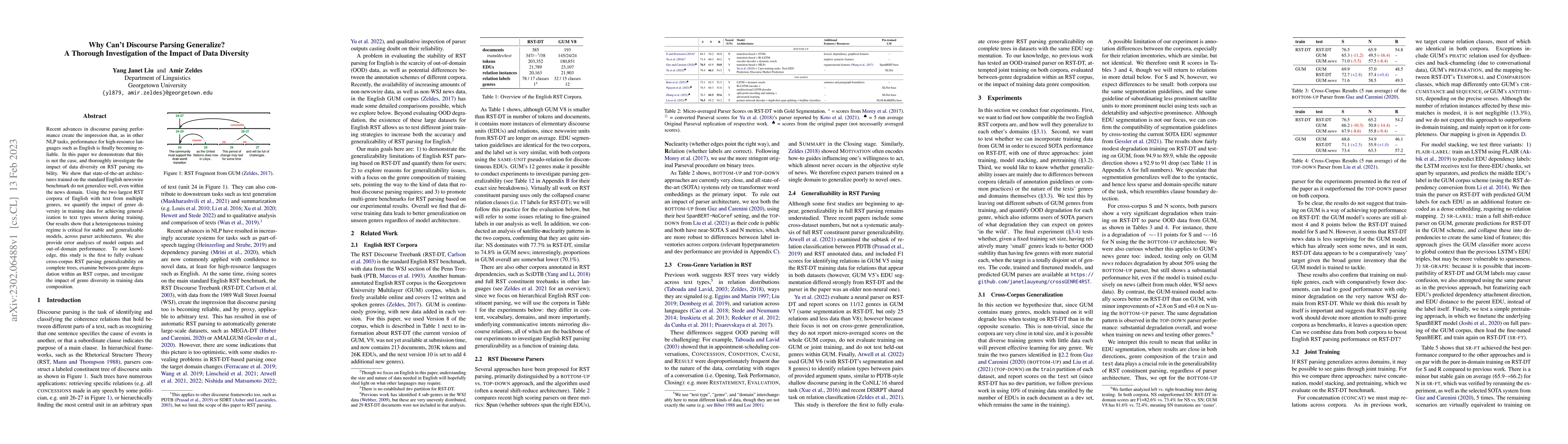 Thumbnail for Why Can't Discourse Parsing Generalize? A Thorough Investigation of the
  Impact of Data Diversity