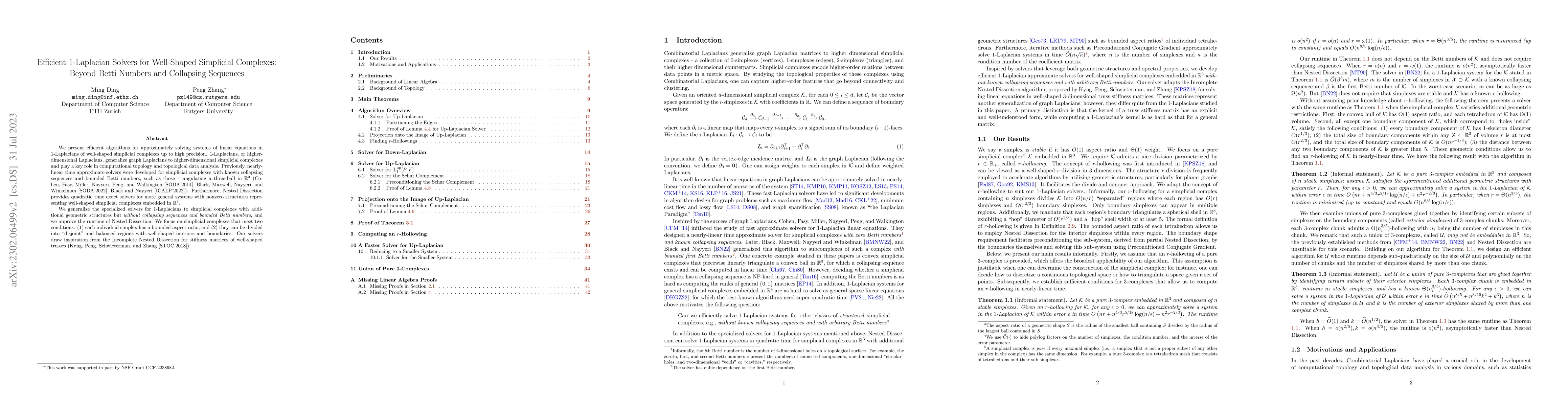 Thumbnail for Efficient $1$-Laplacian Solvers for Well-Shaped Simplicial Complexes:
  Beyond Betti Numbers and Collapsing Sequences