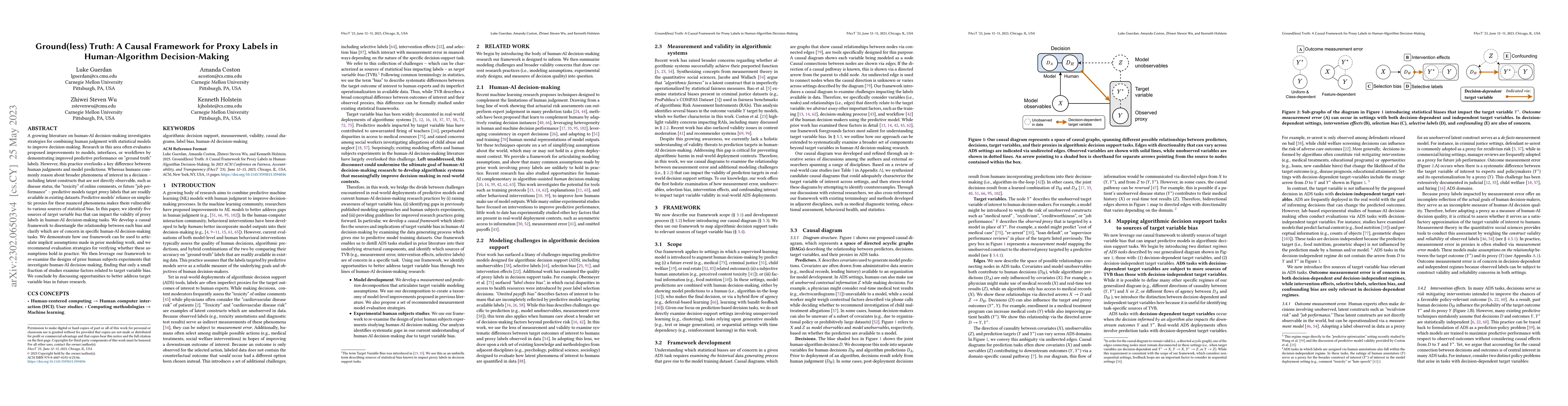 Thumbnail for Ground(less) Truth: A Causal Framework for Proxy Labels in
  Human-Algorithm Decision-Making
