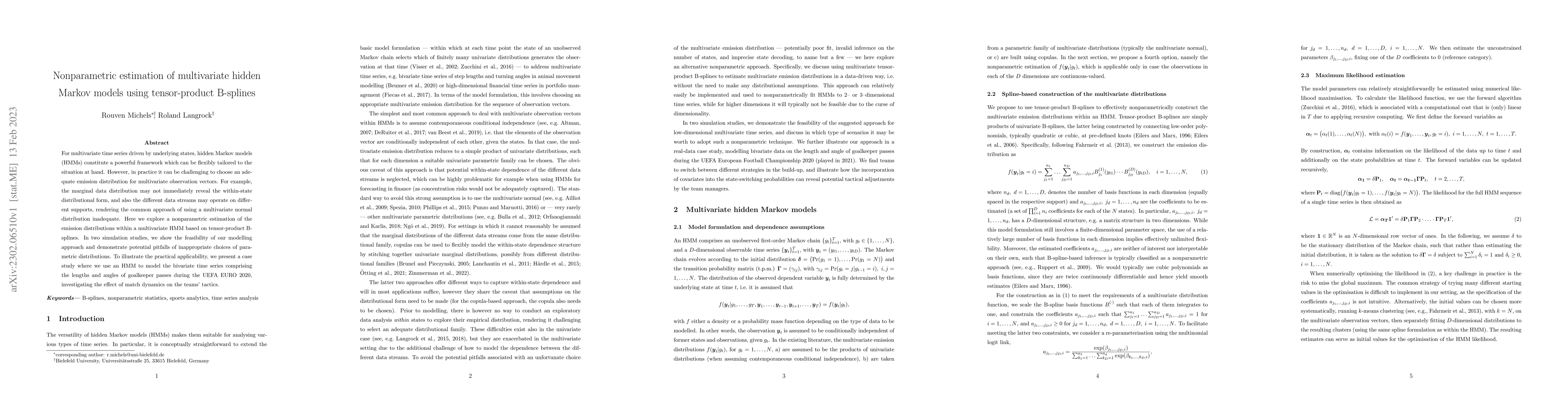 Thumbnail for Nonparametric estimation of multivariate hidden Markov models using
  tensor-product B-splines
