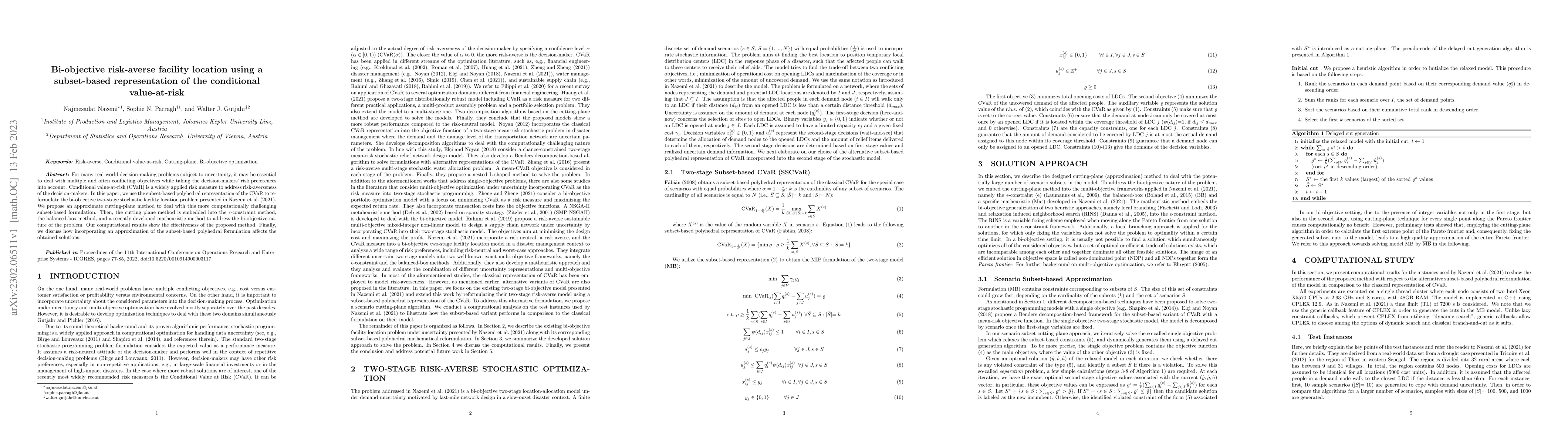Thumbnail for Bi-objective risk-averse facility location using a subset-based
  representation of the conditional value-at-risk