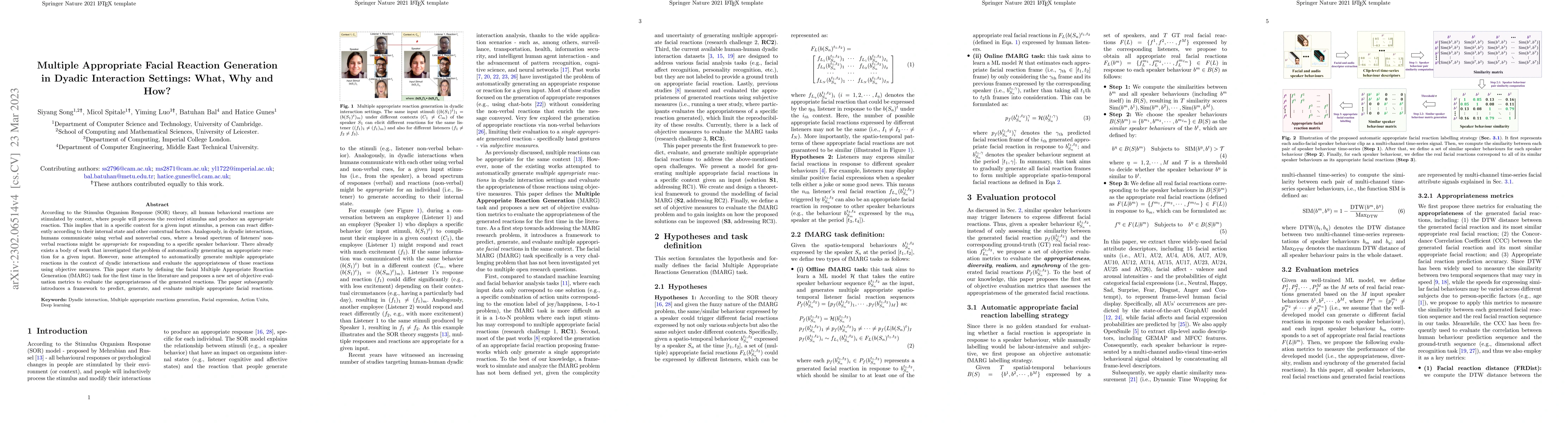 Thumbnail for Multiple Appropriate Facial Reaction Generation in Dyadic Interaction
  Settings: What, Why and How?