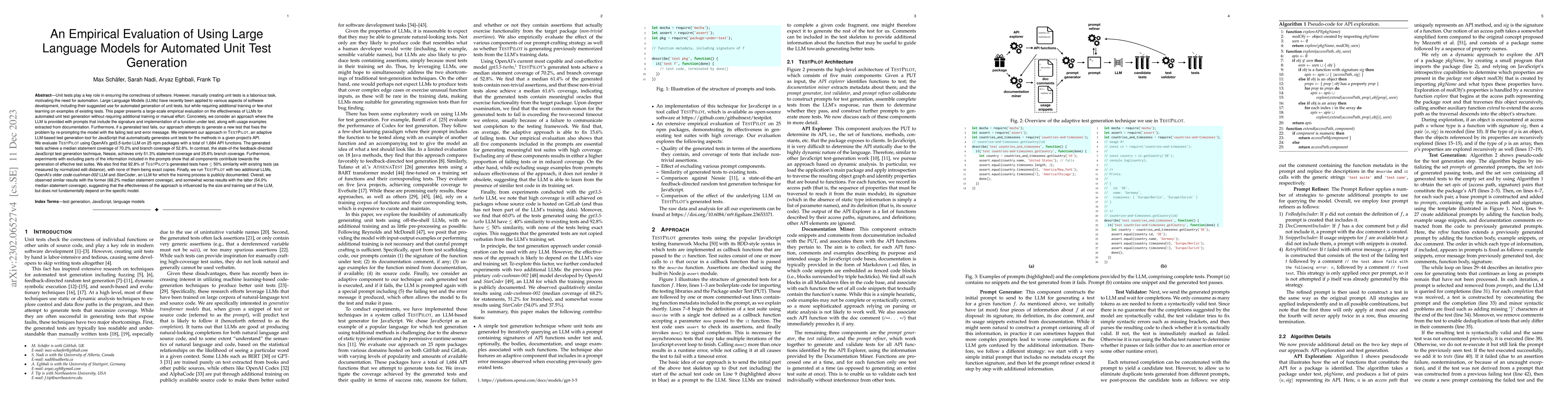 Thumbnail for An Empirical Evaluation of Using Large Language Models for Automated
  Unit Test Generation
