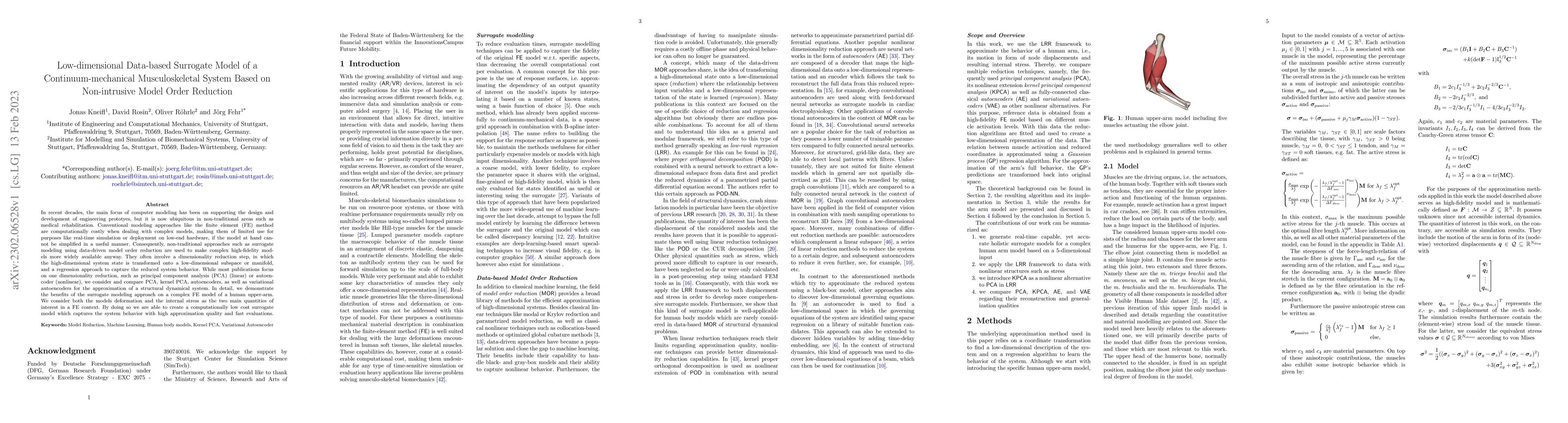 Thumbnail for Low-dimensional Data-based Surrogate Model of a Continuum-mechanical
  Musculoskeletal System Based on Non-intrusive Model Order Reduction
