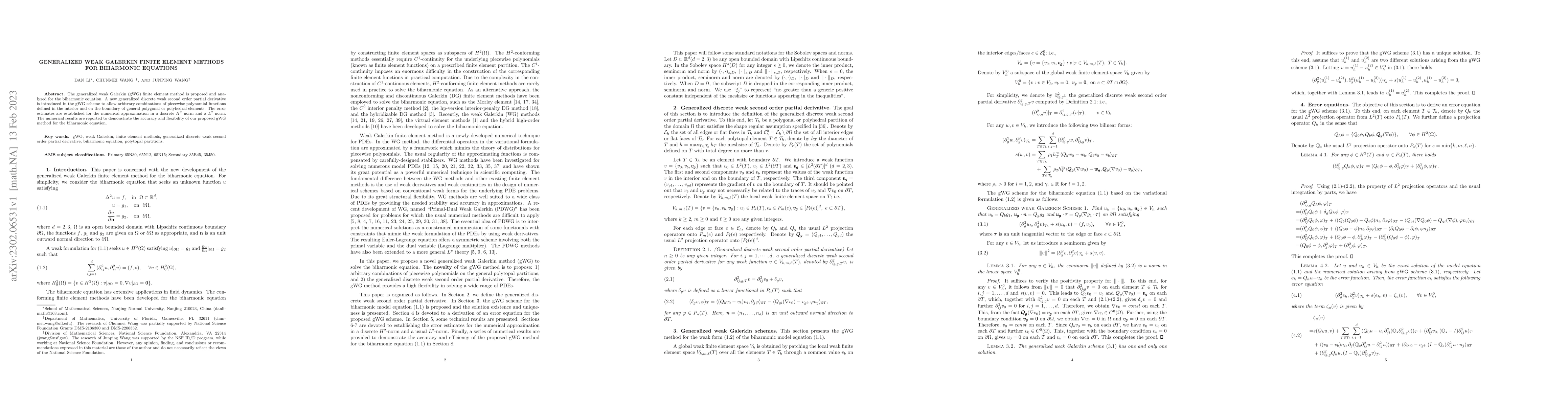 Thumbnail for Generalized Weak Galerkin Finite Element Methods for Biharmonic
  Equations
