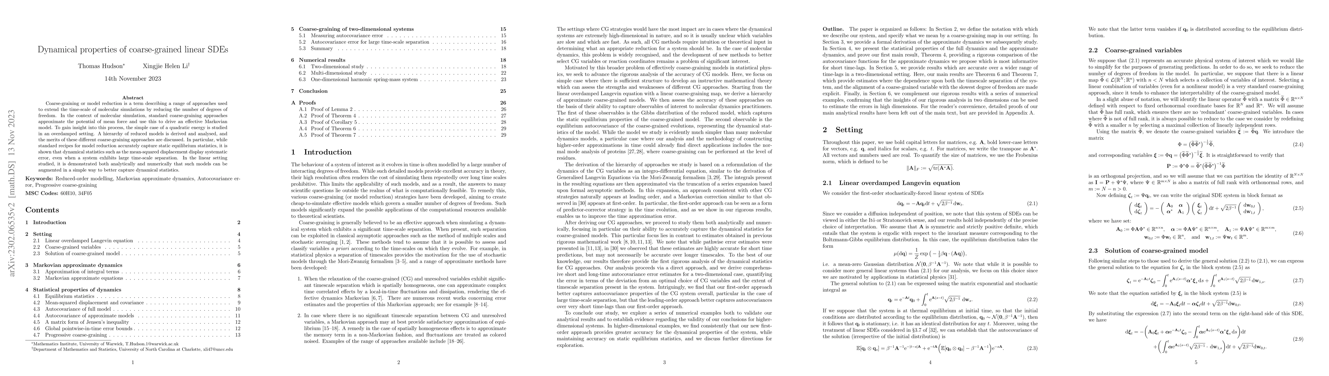 Thumbnail for Dynamical properties of coarse-grained linear SDEs