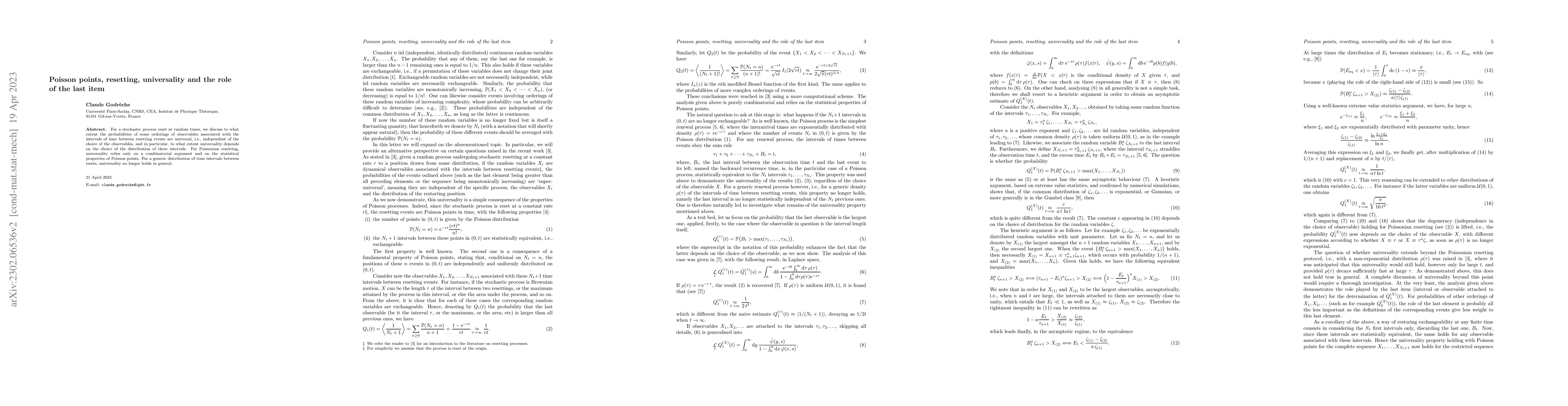 Thumbnail for Poisson points, resetting, universality and the role of the last item