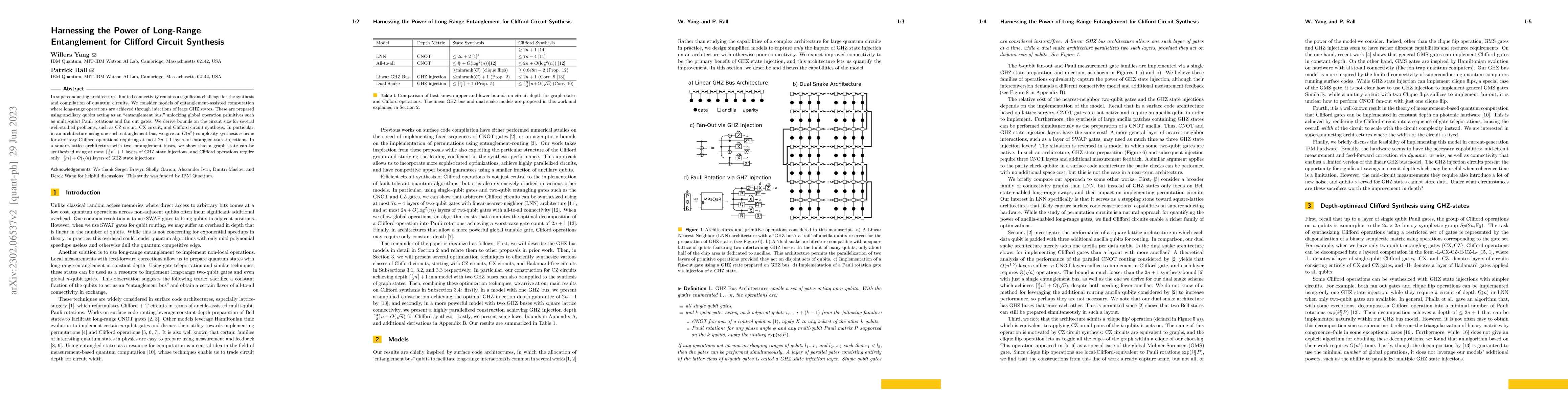 Thumbnail for Harnessing the Power of Long-Range Entanglement for Clifford Circuit
  Synthesis