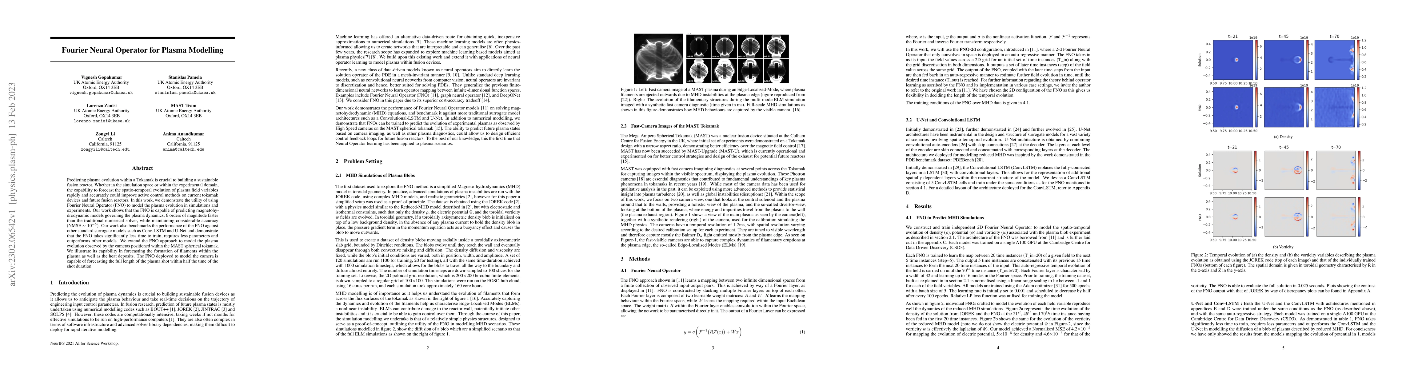Thumbnail for Fourier Neural Operator for Plasma Modelling