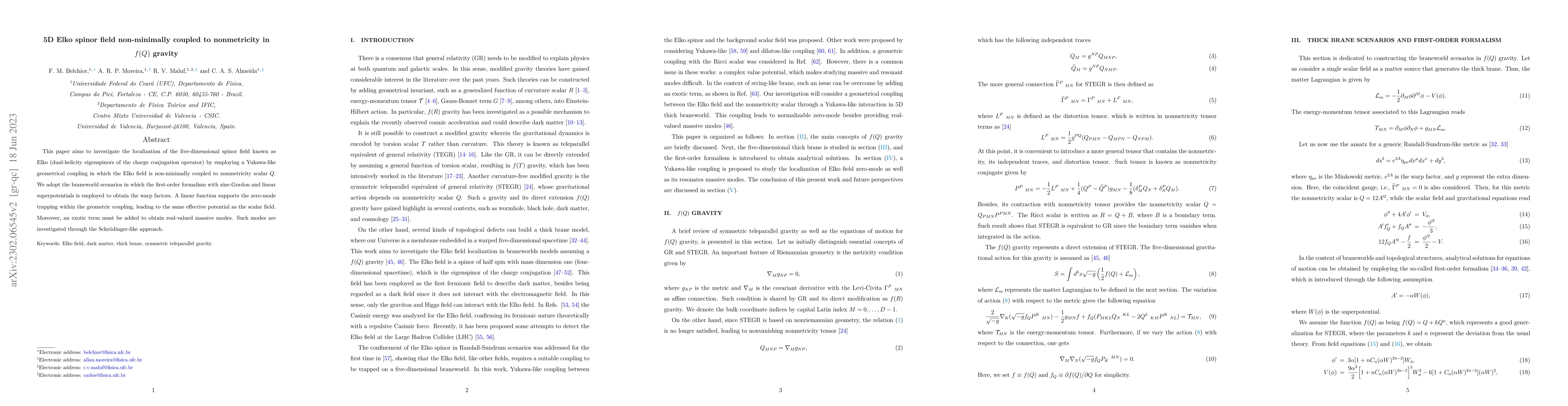 Thumbnail for 5D Elko spinor field non-minimally coupled to nonmetricity in $f(Q)$
  gravity