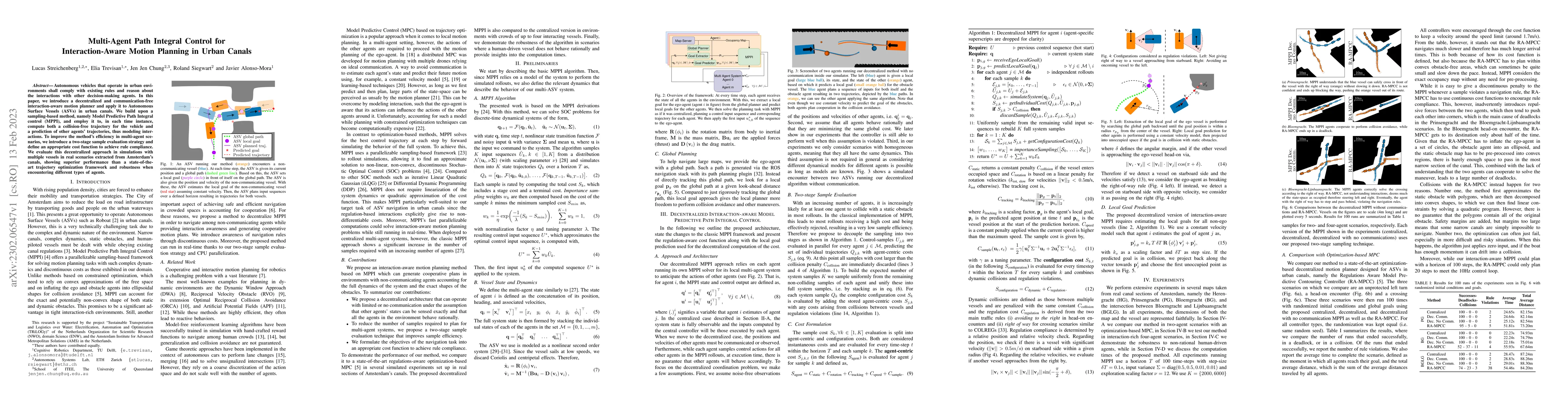Thumbnail for Multi-Agent Path Integral Control for Interaction-Aware Motion Planning
  in Urban Canals