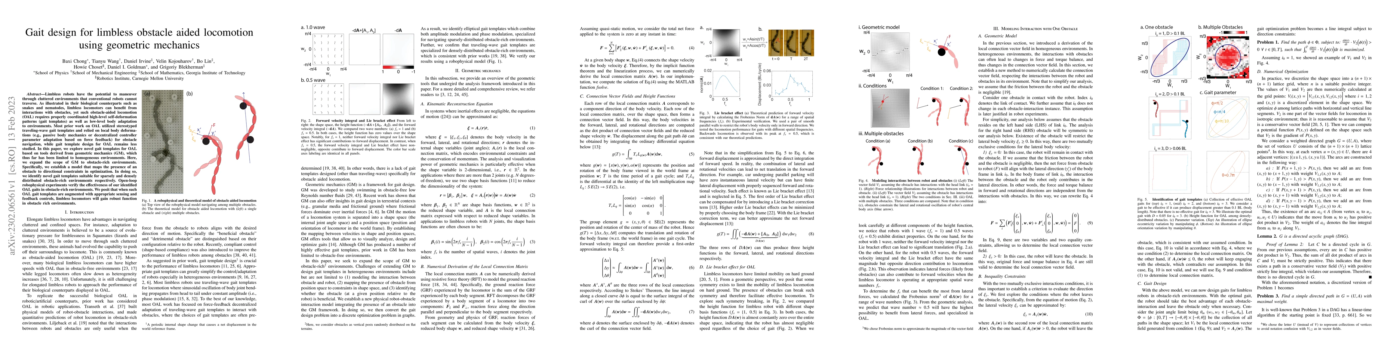 Thumbnail for Gait design for limbless obstacle aided locomotion using geometric
  mechanics