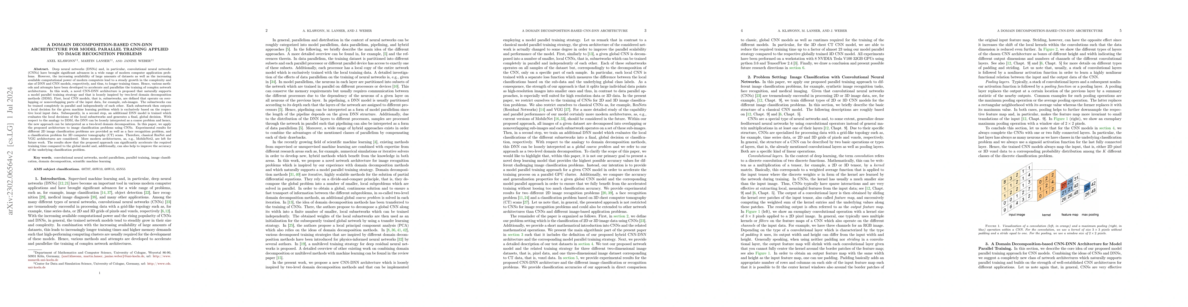 Thumbnail for A Domain Decomposition-Based CNN-DNN Architecture for Model Parallel
  Training Applied to Image Recognition Problems