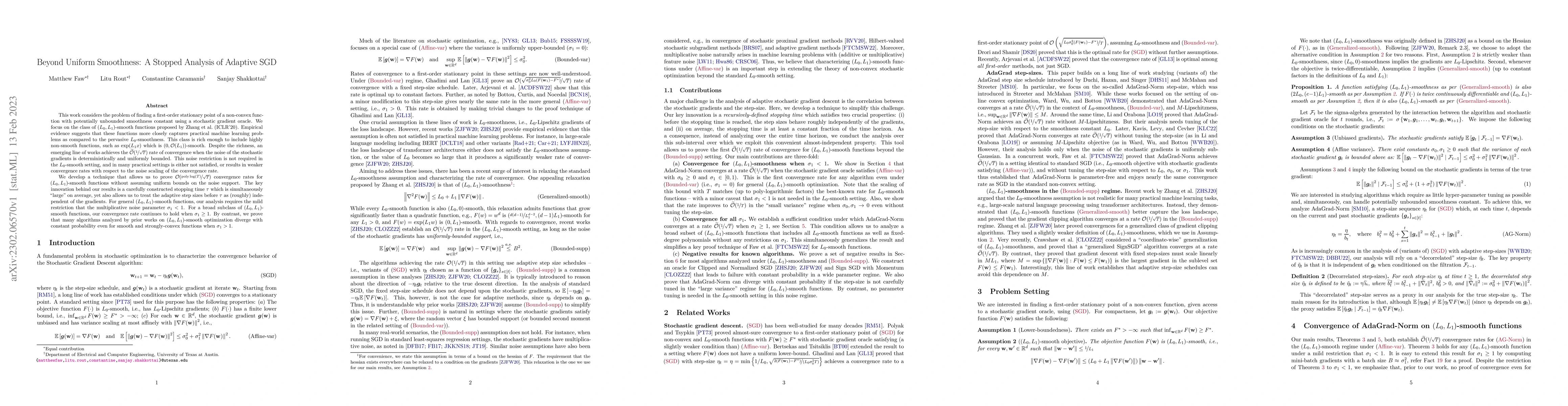 Thumbnail for Beyond Uniform Smoothness: A Stopped Analysis of Adaptive SGD
