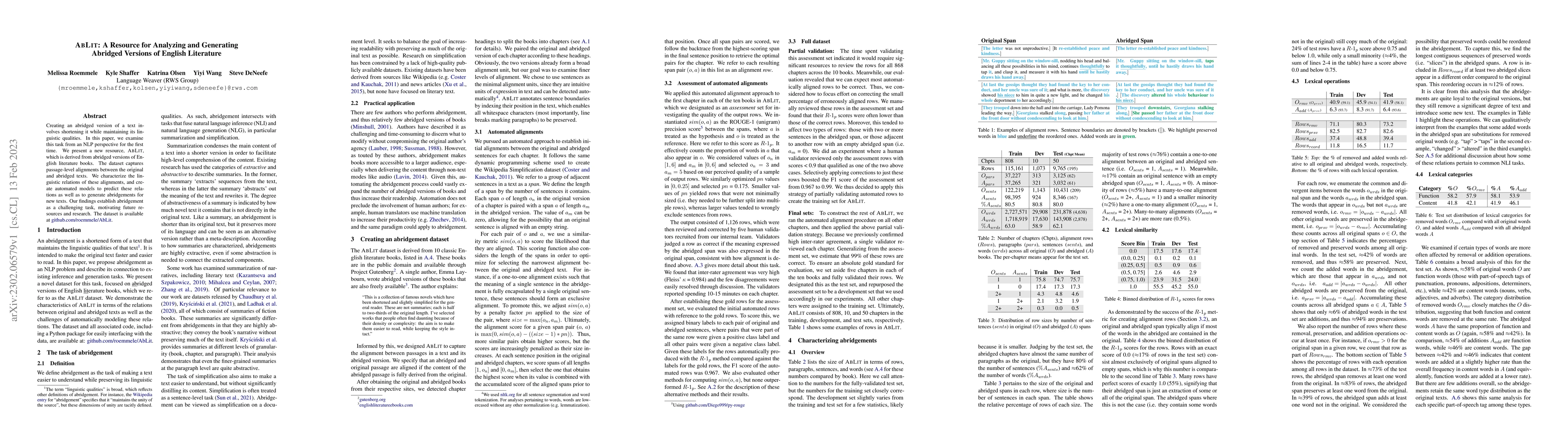 Thumbnail for AbLit: A Resource for Analyzing and Generating Abridged Versions of
  English Literature